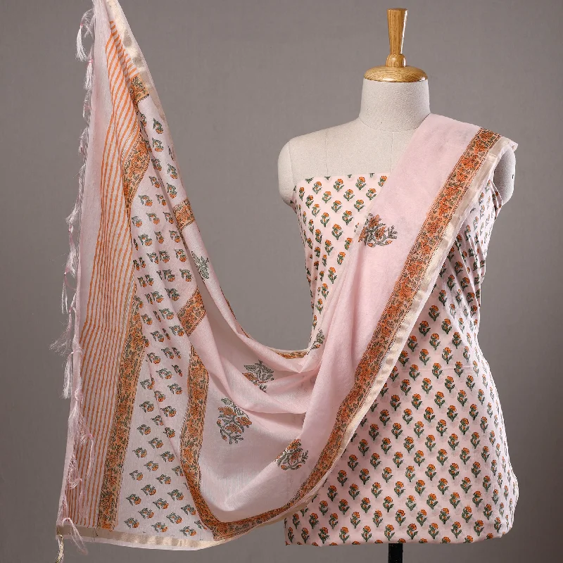 Peach - 3pc Cotton Sanganeri Block Print Dress Material 24