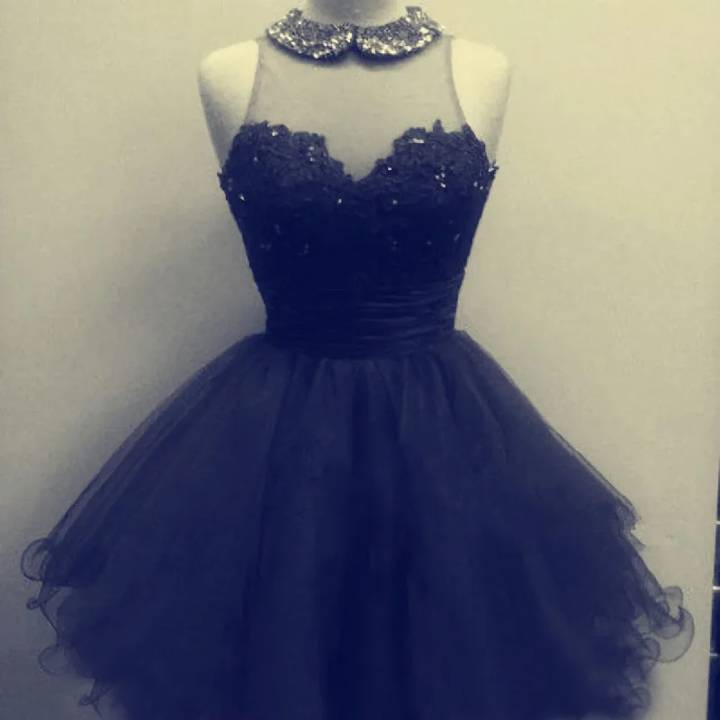 High-Neck Tulle Black junior custom cute lovely popular 2023 Homecoming Dresses