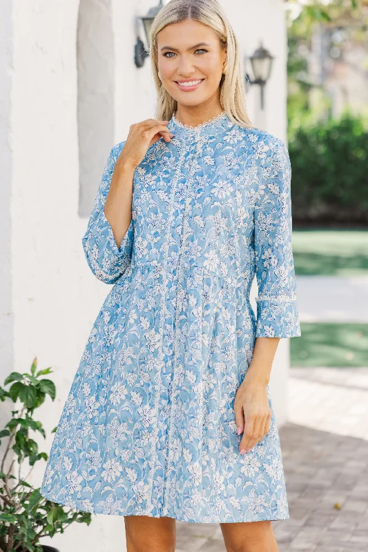 Believe In Yourself Blue Floral Toile Dress