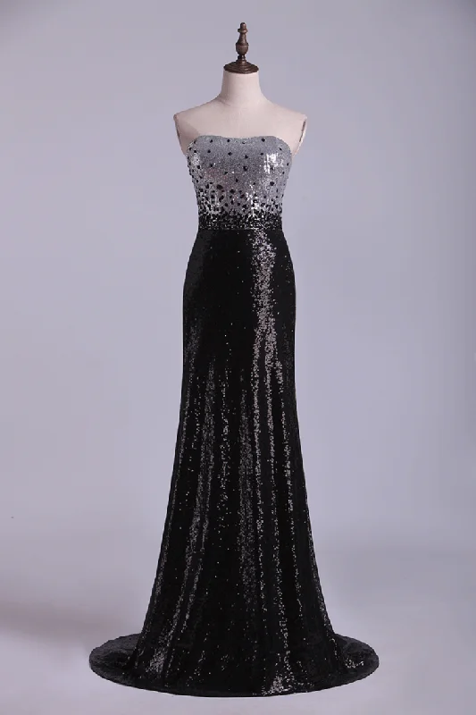2024 Bicolors Scalloped Neckline Prom Dress With Beads Attractive&Unique Floor Length