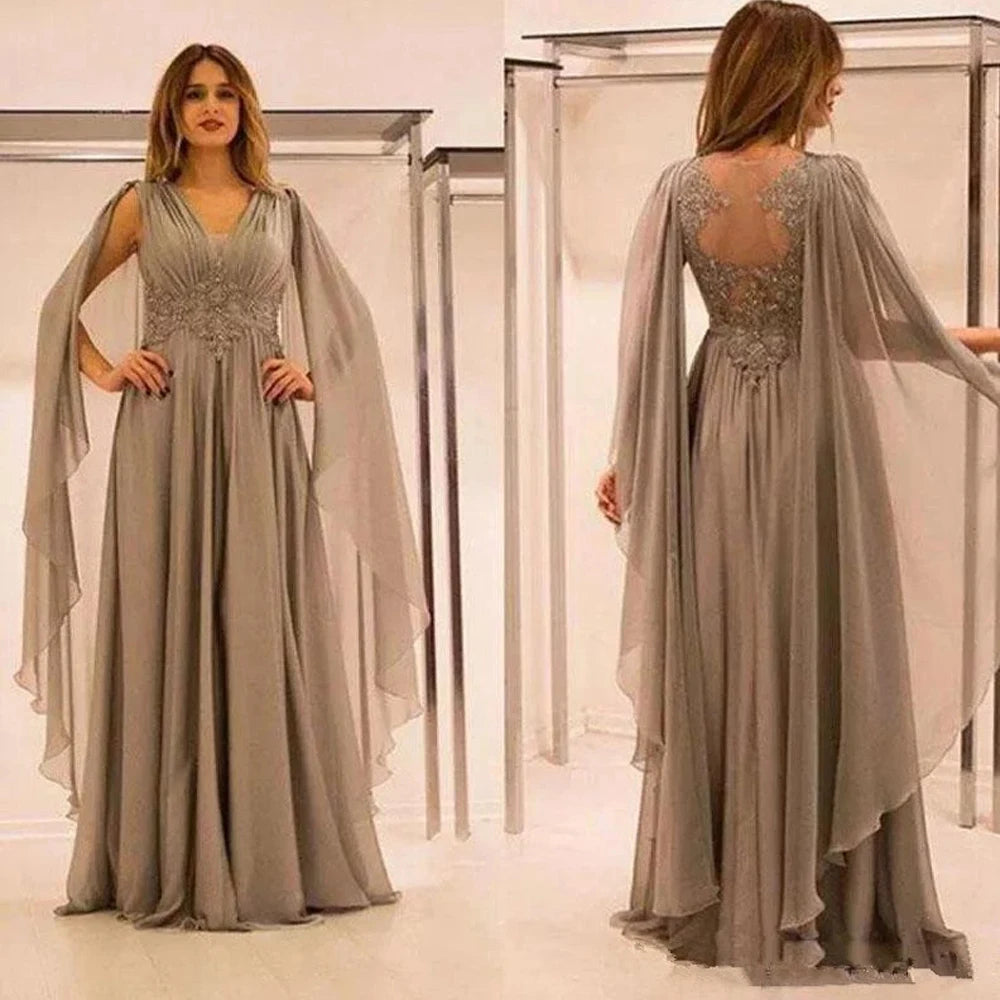 Zjkrl  -  holiday outfits Plus Size Mother Of The Bride Dresses A-line V-neck Chiffon Appliques Beaded Formal Groom Long For Wedding