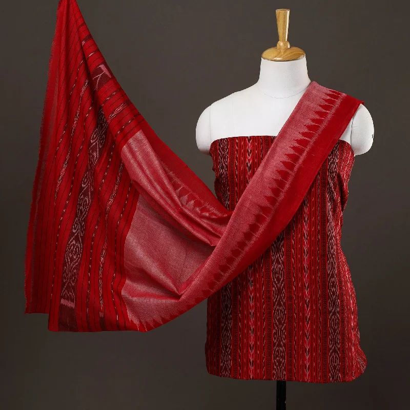 Red - 3pc Handloom Cotton Sambalpuri Ikat Dress Material 03