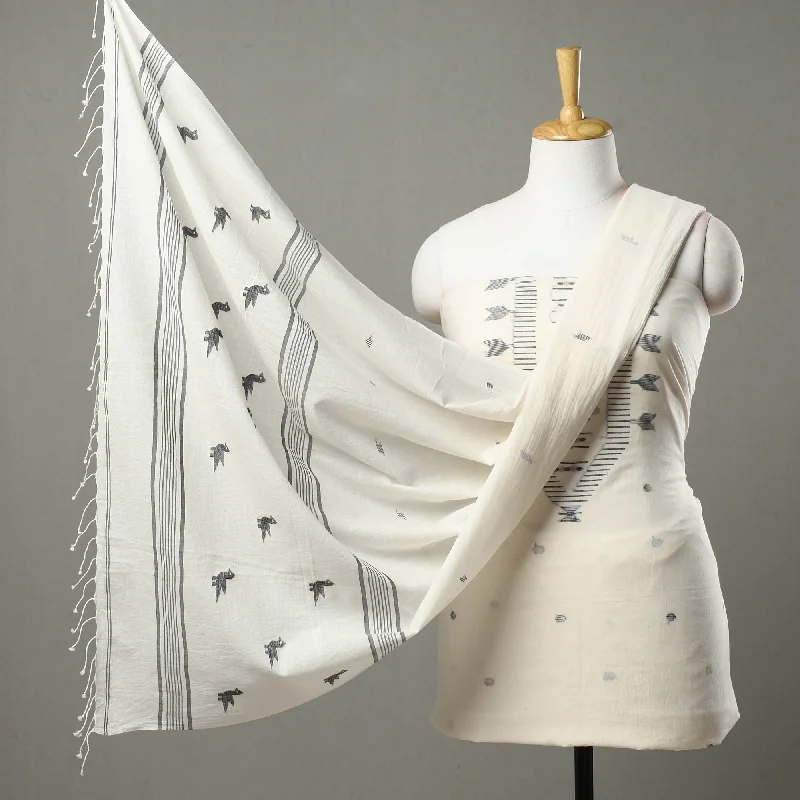Beige - 2pc Handloom Bengal Jamdani Cotton Dress Material 04