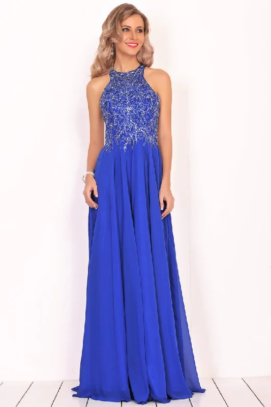 2024 Chiffon Scoop Prom Dresses A Line Beaded Bodice Chiffon Floor Length