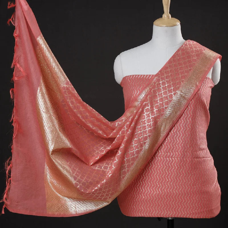 Pink - 2pc Cotton x Viscose Zari Banarasi Dress Material