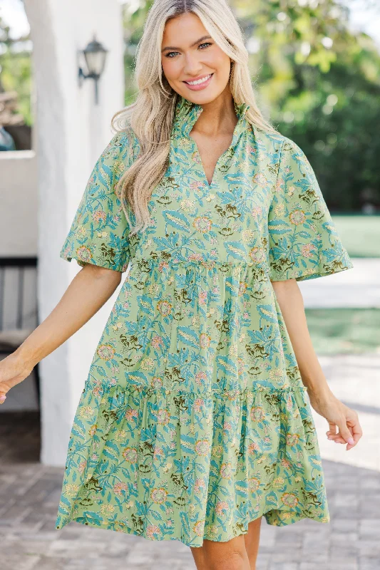 Feeling Your Best Green Floral Dress