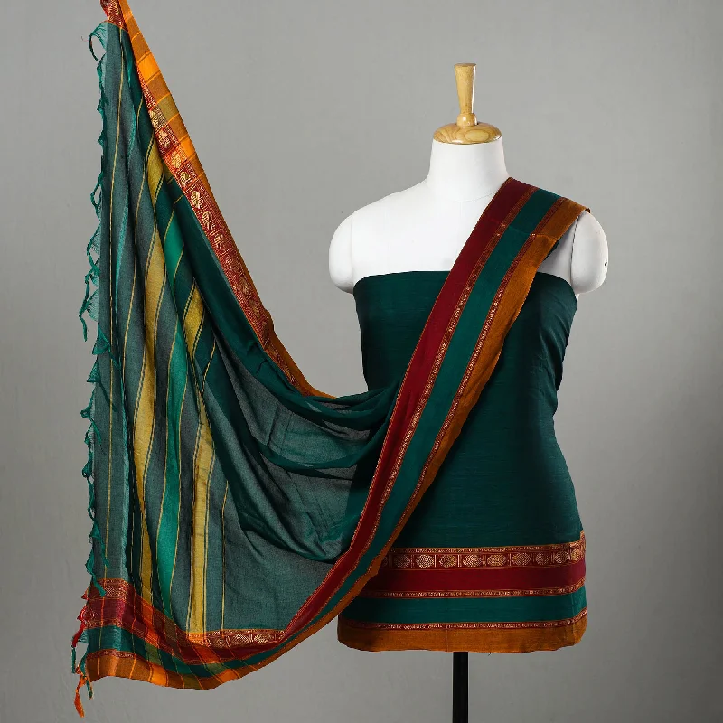 Green - 3pc Traditional Cotton Dharwad Dress Material  10