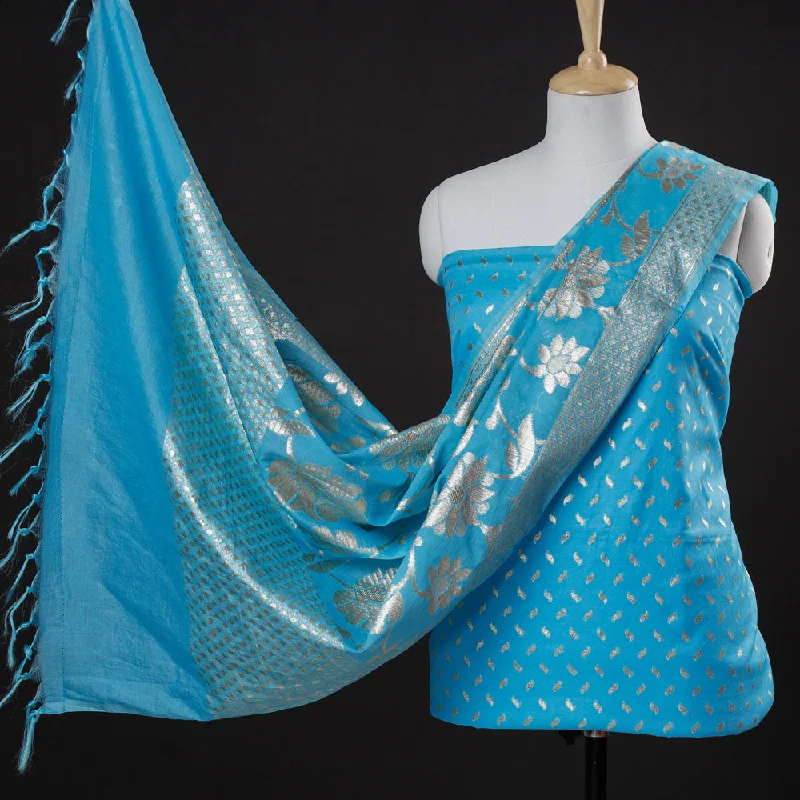 Blue - 2pc Cotton x Viscose Zari Banarasi Dress Material
