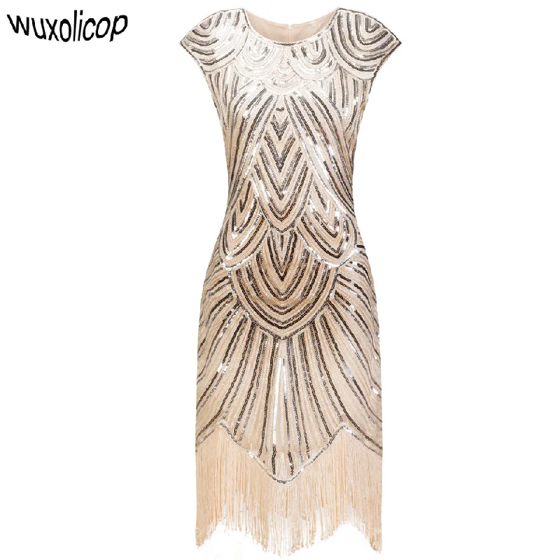 Flapper Great Gatsby Dress O-Neck Cap