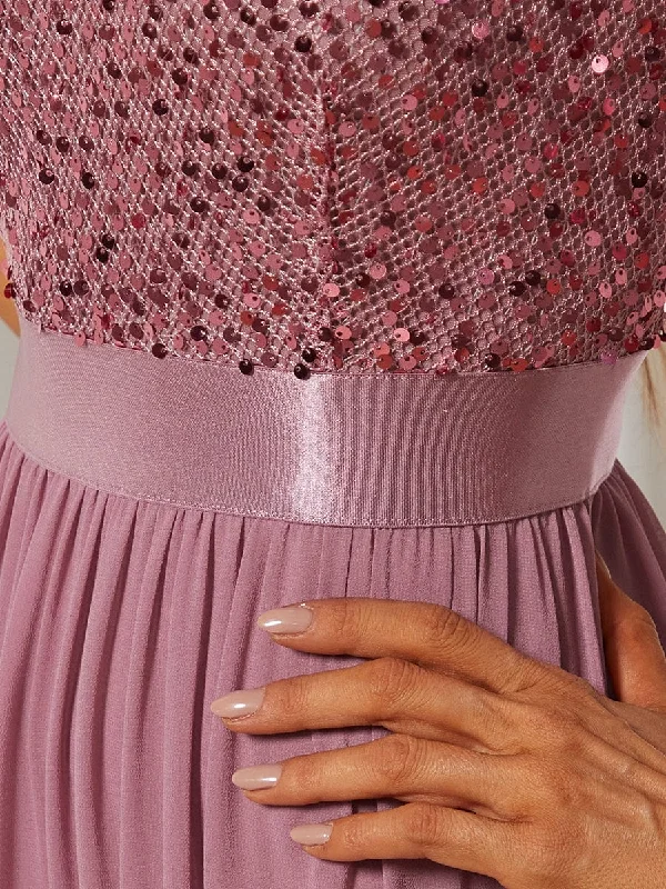 Half-Sleeve Sequin A-Line Dress
