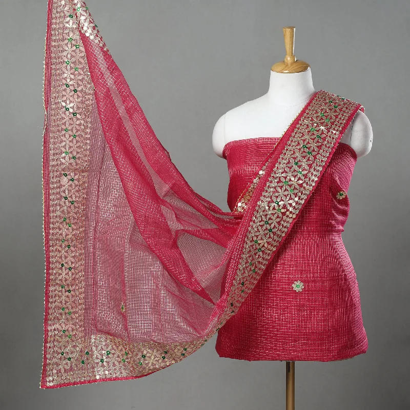 Pink - 3pc Cotton Gota Patti Work Kota Doria Dress Material 09