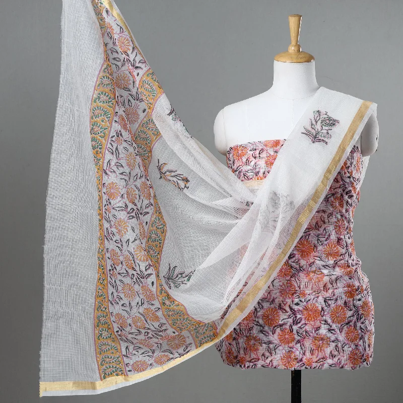 Multicolor - 3pc Kota Doria Cotton Sanganeri Block Print Dress Material 05