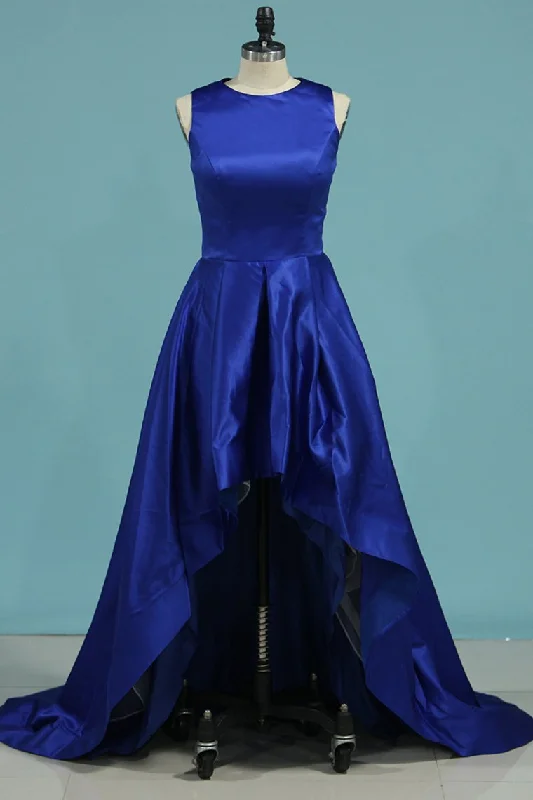 2024 Asymmetrical Scoop Prom Dresses A Line Satin Zipper Up