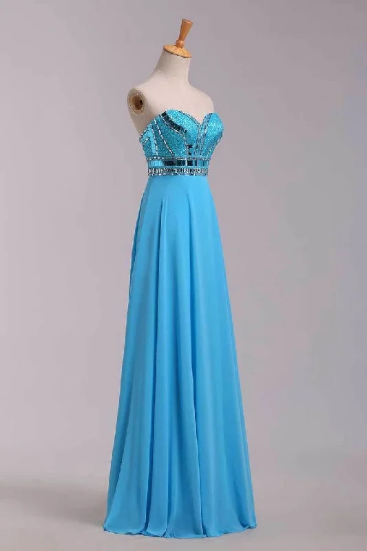 2024 Blue Prom Dresses A Line Sweetheart Floor Length Chiffon Ship Today Under  200