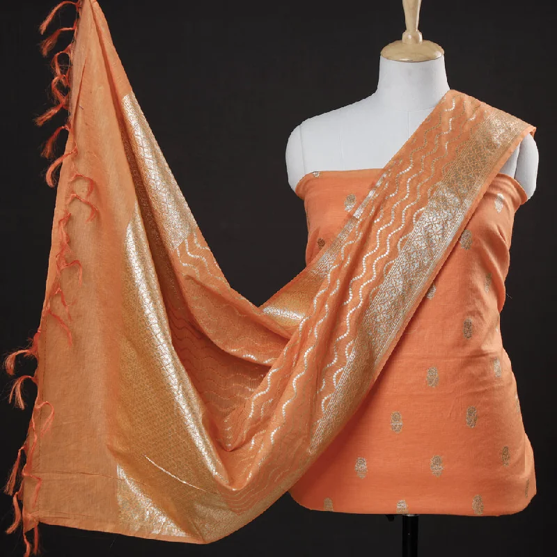 Orange - 2pc Cotton x Viscose Zari Banarasi Dress Material
