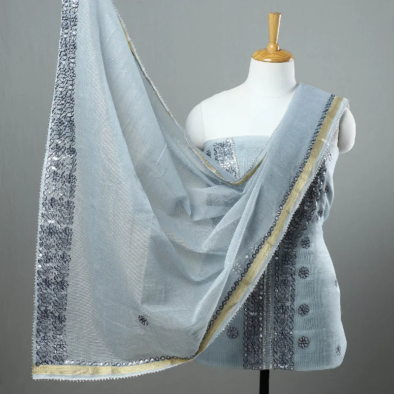 Grey - 3pc Cotton Gota Patti Work Kota Doria Dress Material 04