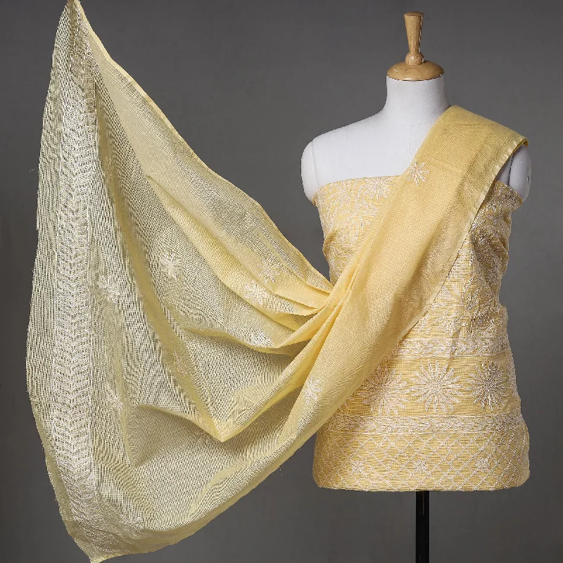 Beige - 2pc Hand Embroidery Kota Doria Chikankari Dress Material