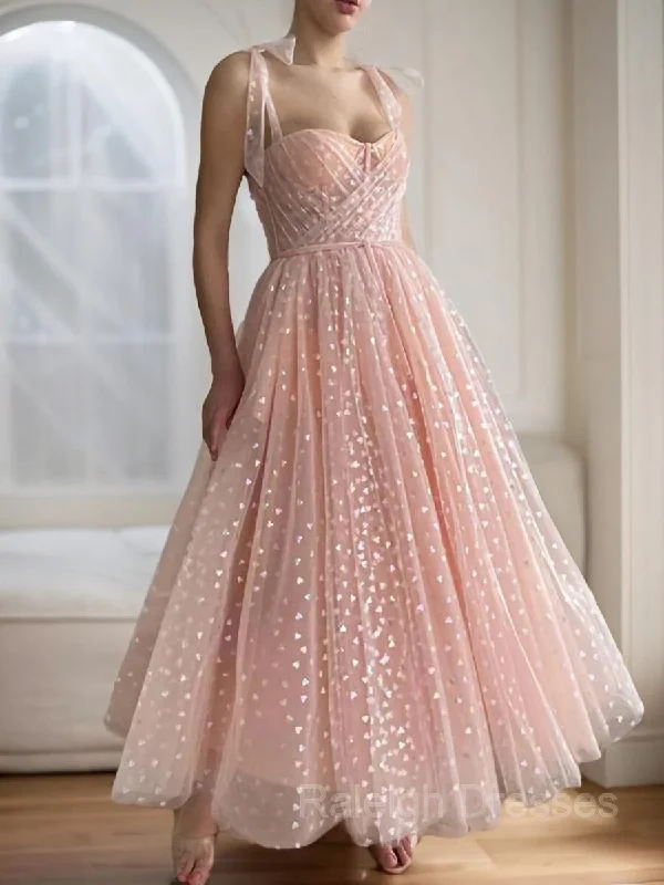 A-Line/Princess Spaghetti Straps Ankle-Length Homecoming Dresses
