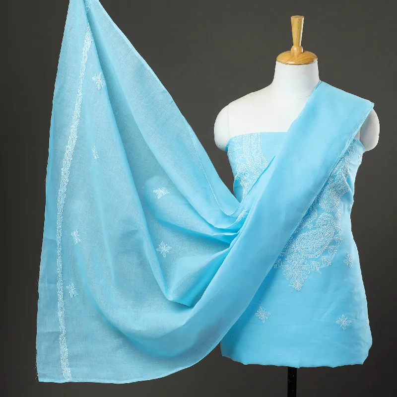Sky Blue - 3pc Hand Embroidery Cotton Chikankari Dress Material 27