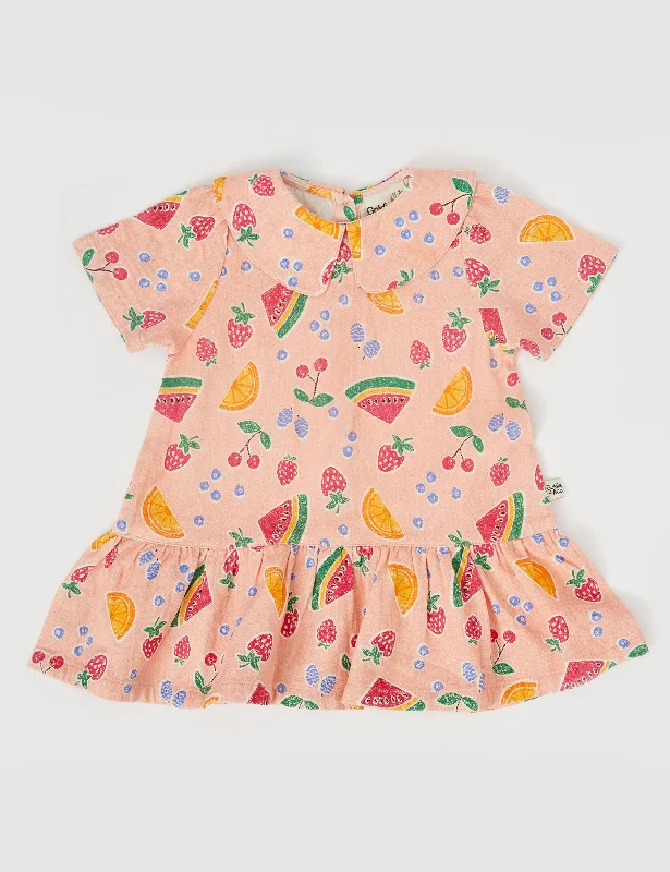 Mila Drop Waist Linen Dress Fruit Salad Peach Multi