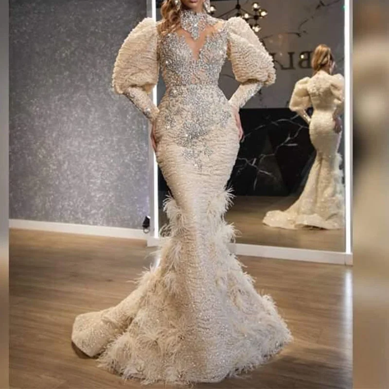 Zjkrl Fashion Long-Sleeved Waist Fish Tail Evening Dress