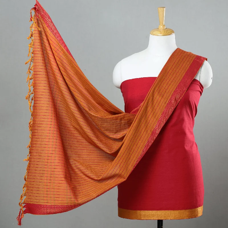 Red - 3pc Cotton Dharwad Dress Material 14