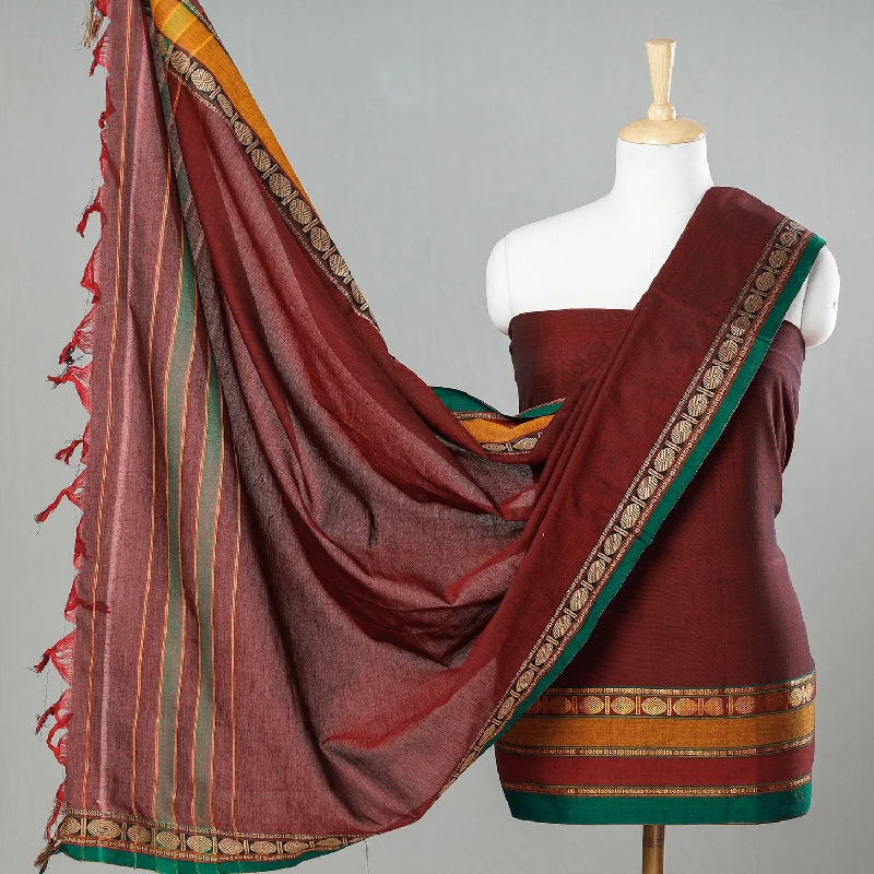 Maroon - 3pc Traditional Cotton Dharwad Dress Material 11