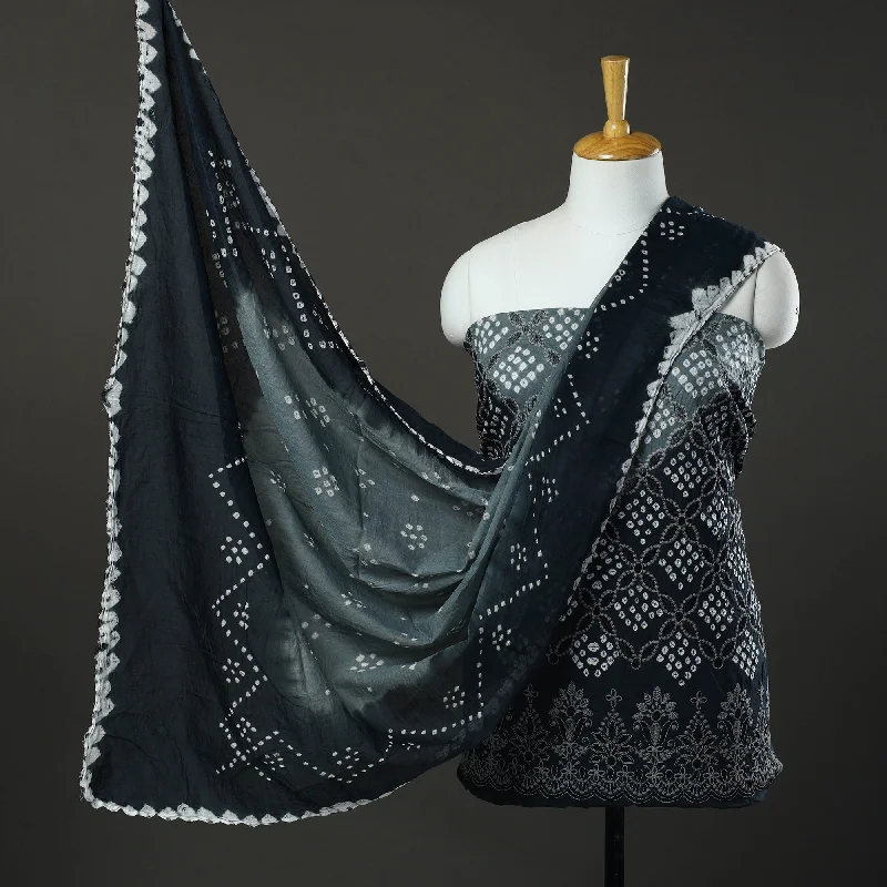 Black - 3pc Tie & Dye Satin Cotton Bandhani Dress Material 72