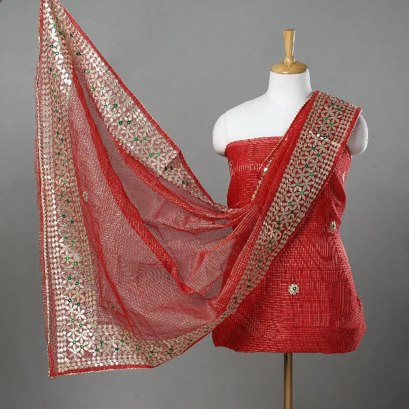 Red - 3pc Cotton Gota Patti Work Kota Doria Dress Material 01