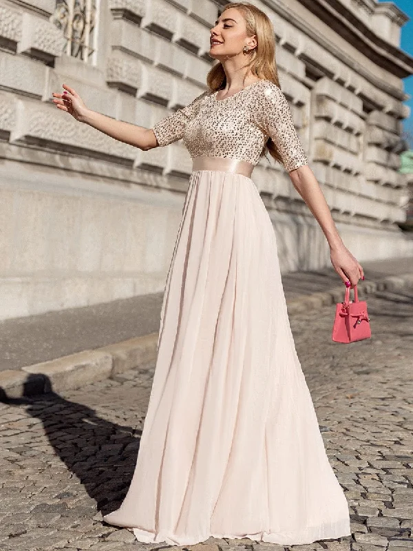 Three-Quarter Sleeve Sequin Dress