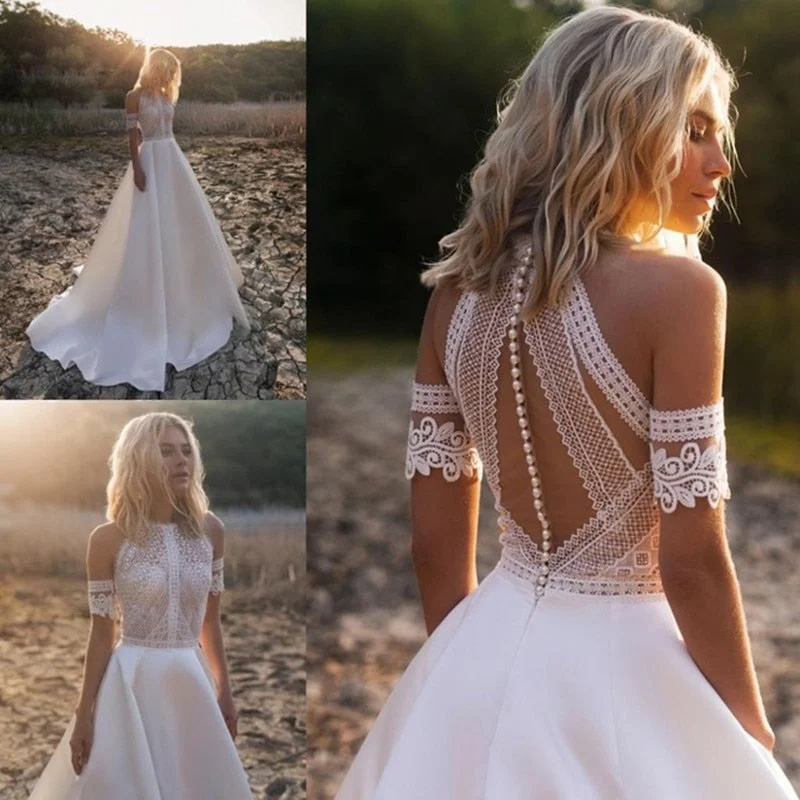 Zjkrl The Sales Rack-Bridal Dress New Design Lace And Satin With Button Back