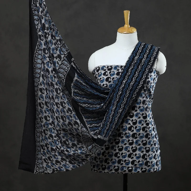 Blue - 3pc Cotton Kutch Batik Print Dress Material 07