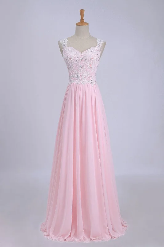 2024 V-Neck A-Line/Princess Prom Dress Tulle&Chiffon With Beads And Applique