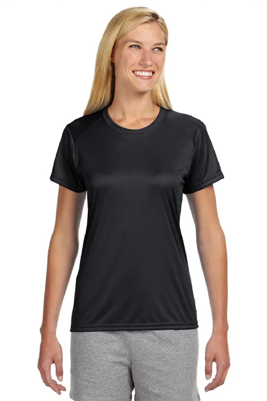 A4 Womens Performance Moisture Wicking Short Sleeve Crewneck T-Shirt - Black Wool Fabric Cashmere Fabric Tweed Fabric
