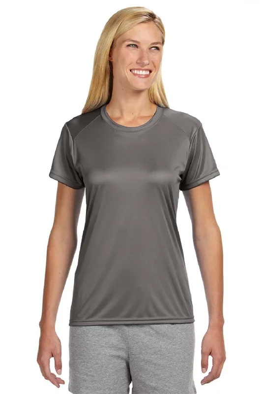 A4 Womens Performance Moisture Wicking Short Sleeve Crewneck T-Shirt - Graphite Grey Front Pockets Side Pockets Patch Pockets