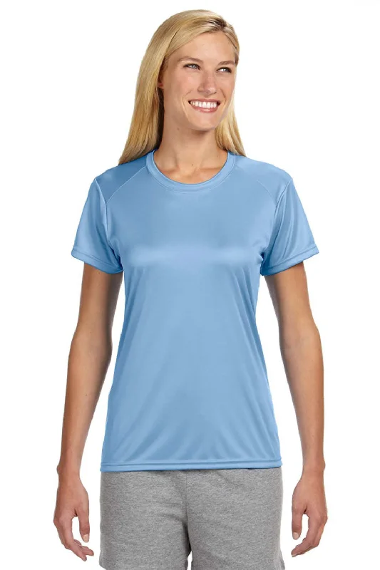A4 Womens Performance Moisture Wicking Short Sleeve Crewneck T-Shirt - Light Blue Notch Collar Peter Pan Collar Cowl Neck