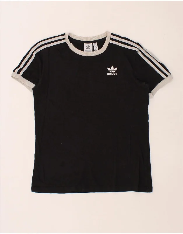 ADIDAS Womens T-Shirt Top UK 12 Medium Black Cotton Fashionable Trendy Casual