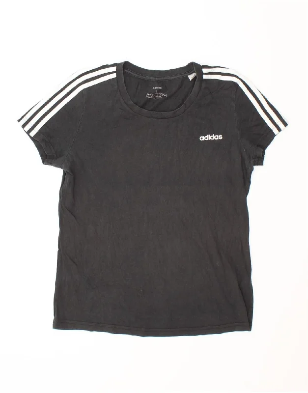 ADIDAS Womens T-Shirt Top UK 14/16 Large Black Cotton Zippered Buttoned Snapped