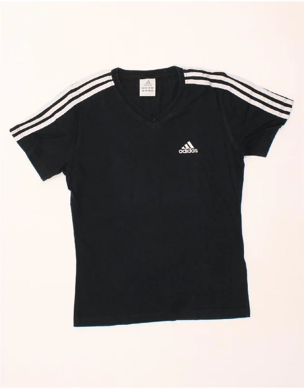 ADIDAS Womens T-Shirt Top UK 14 Large Black Cotton Front Pockets Side Pockets Patch Pockets