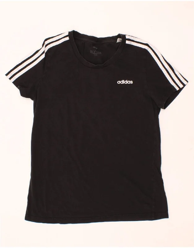 ADIDAS Womens T-Shirt Top UK 16/18 Large Black Cotton Notch Collar Peter Pan Collar Cowl Neck