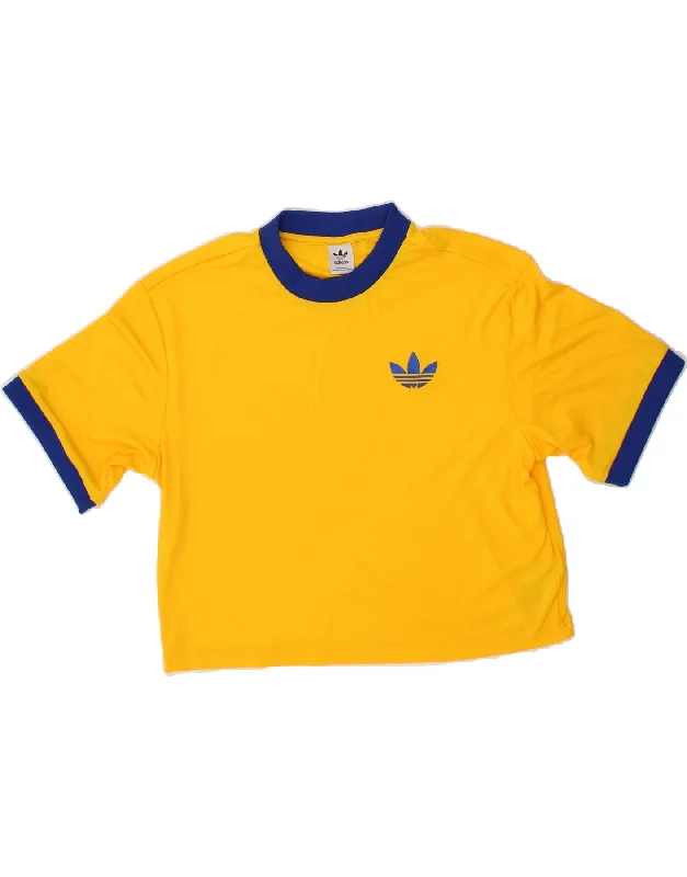 ADIDAS Womens T-Shirt Top UK 18 XL Yellow Polyester Polka Dot Checkered Tartan