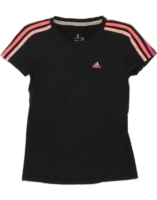 ADIDAS Womens T-Shirt Top UK 2 2XS Black Spandex Blend Rayon Blend Denim Blend