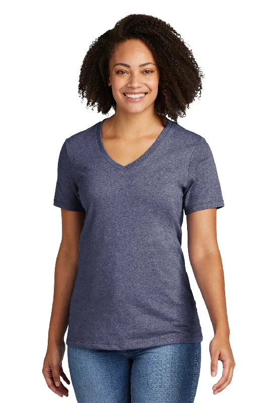 Allmade Womens Recycled Short Sleeve V-Neck T-Shirt - Heather Navy Blue Cashmere Blend Cotton Blend Poly Blend