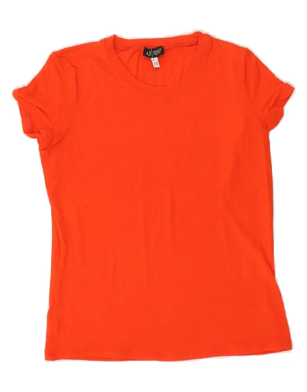 ARMANI JEANS Womens T-Shirt Top IT 42 Medium Red Cotton Rayon Fabric Velvet Fabric Corduroy Fabric