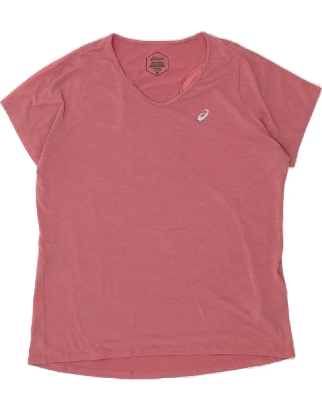 ASICS Womens T-Shirt Top UK 16 Large Pink Polyester Graphic Embroidered Appliqued