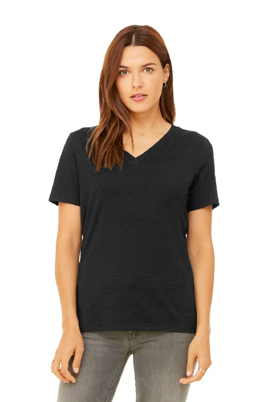 Bella + Canvas Womens CVC Short Sleeve V-Neck T-Shirt - Heather Black Hooded Caped Shawl Collar