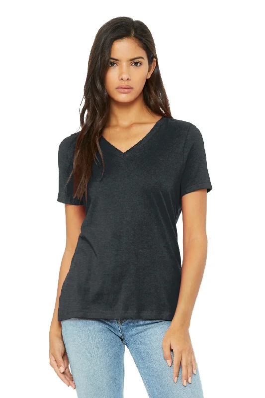 Bella + Canvas Womens CVC Short Sleeve V-Neck T-Shirt - Heather Dark Grey Houndstooth Herringbone Solid