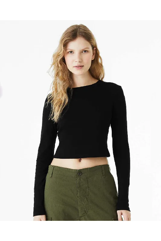 Bella + Canvas Womens Micro Rib Long Sleeve Crewneck T-Shirt - Solid Black Blend Lace Blend Ribbed Blend Corduroy Blend