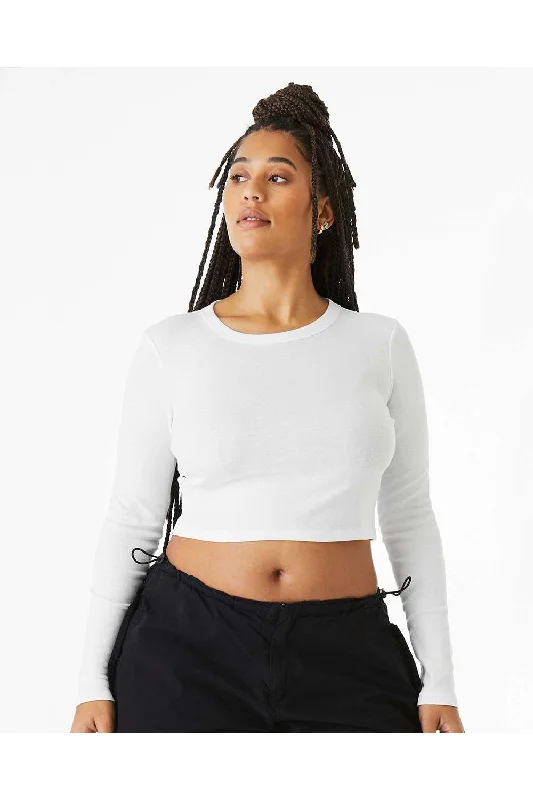 Bella + Canvas Womens Micro Rib Long Sleeve Crewneck T-Shirt - Solid White Blend Chenille Brocade Lace
