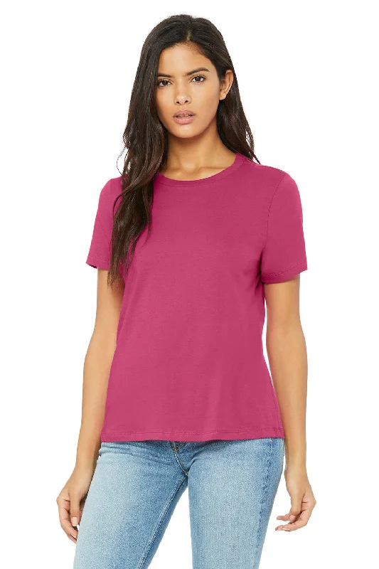 Bella + Canvas Womens Relaxed Jersey Short Sleeve Crewneck T-Shirt - Berry Pink Polka Dot Checkered Tartan
